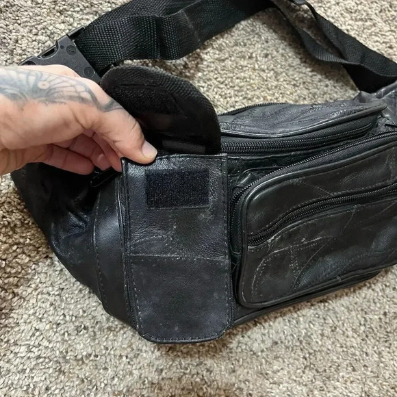 Vintage Soft Leather Fanny Pack Waist Boho Crossbody Patchwork Black Belt Bag 90 - Picture 16 of 16